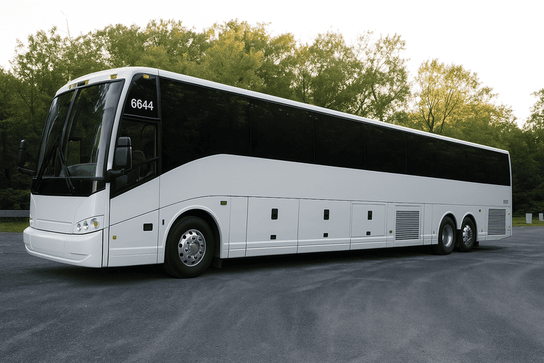 exterior of Charter Bus Rental Fishers coach bus